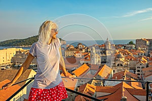 Woman on Dubrovnik aerial view