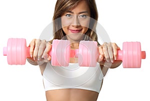 Woman and dumbbell