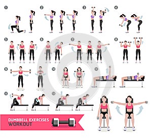 Woman dumbbell workout fitness and exercises.