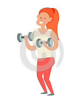Woman with dumbbells. Weight loss healthy lifestyle concept