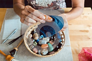 Woman dusting her minerals