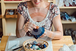 Woman dusting her minerals