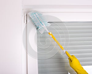 Woman dusting home