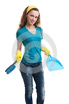 Woman with a dustpan and brush