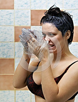 Woman dyeing hairs photo