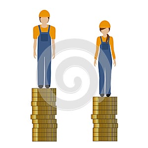 Woman earns less money than man construction worker discriminates photo