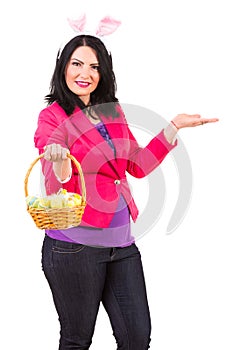 Woman with Easter basket welcome