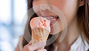 Woman eat ice cream dessert