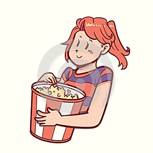 Woman eat popcorn