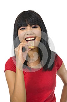 Woman Eat Wafer