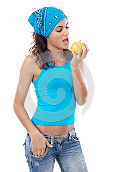 Woman eating apple