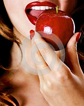 Woman eating apple