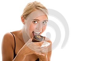 Woman eating cake