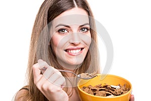 Woman eating cereals