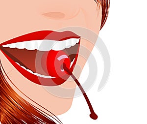 Woman eating cherry