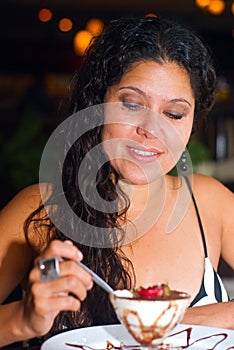 Woman eating desert