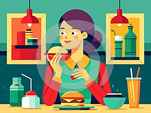 woman eating fast food