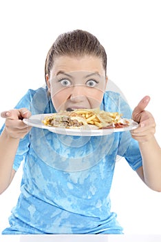 Woman eating fast food