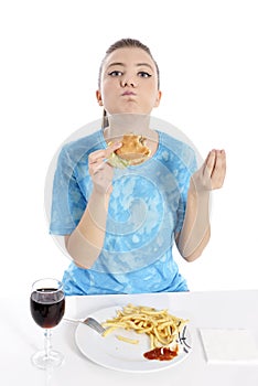 Woman eating fast food