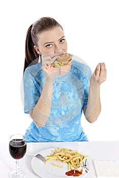 Woman eating fast food