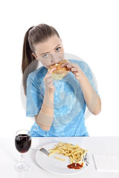 Woman eating fast food