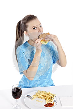 Woman eating fast food