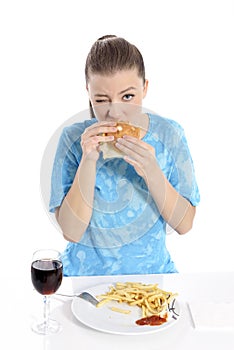 Woman eating fast food