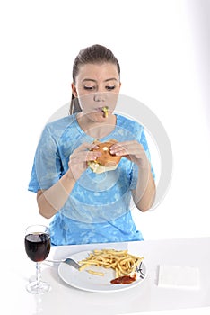 Woman eating fast food