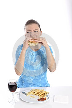 Woman eating fast food