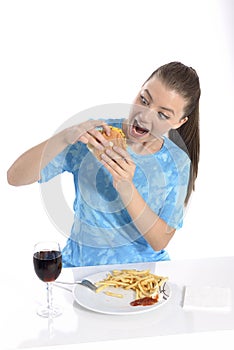 Woman eating fast food