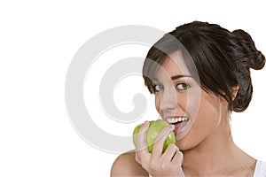 woman eating granny apple