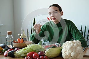 Woman eating healthy food