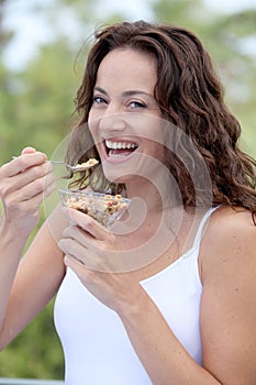 Woman eating healthy food