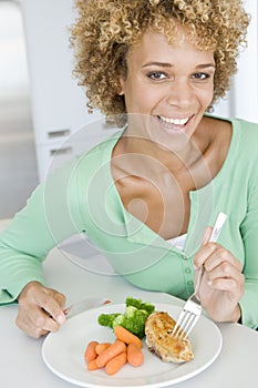 Woman Eating Healthy meal, mealtimes