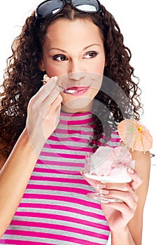 Woman eating ice cream