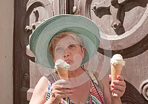 Woman eating ice cream