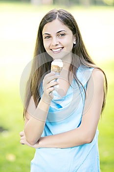 Woman eating ice cream