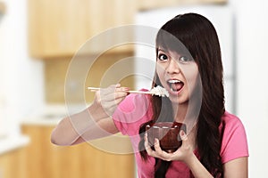 Woman Eating Japanese Food