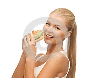 Woman eating junk food