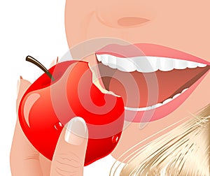 Woman eating red apple
