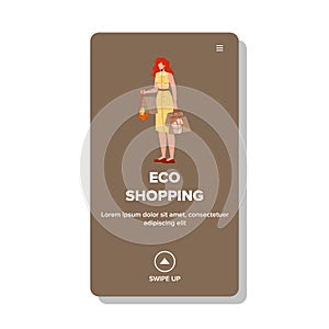 Woman Eco Shopping Natural Bio Products Vector