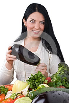 Woman with eggplant