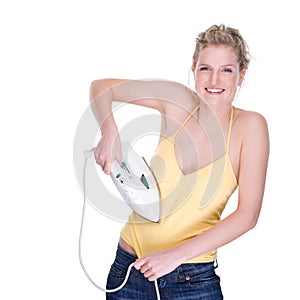 Woman with electric iron