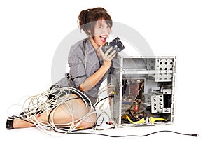 Woman and electronic technology