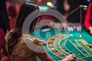 woman in elegant attire at a highroller baccarat table