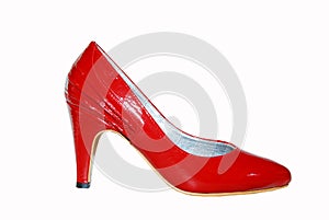 Woman elegant red shoe isolate on white
