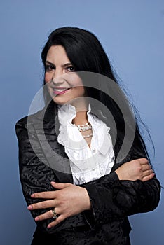 Woman in elegant shinny suit