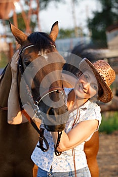Woman embrace horse