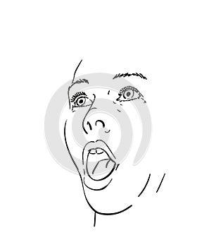 Woman emotion Vector sketch, Young female is looking up and feeling surprisingly scared with open mouth photo