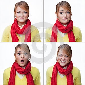 Woman emotions collage isolated